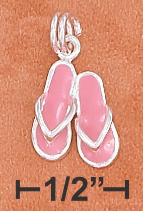 STERLING SILVER 10MM PINK ENAMEL PAIR OF SANDALS CHARM
