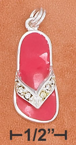 STERLING SILVER 20MM PINK ENAMEL SANDAL CHARM