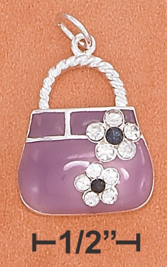 STERLING SILVER 19MM PURPLE ENAMEL PURSE CHARM
