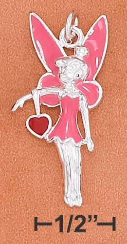 STERLING SILVER PINK ENAMEL 30MM FAIRY CHARM