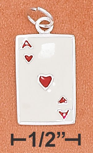 STERLING SILVER 17MM ENAMEL ACE OF HEARTS CARD CHARM