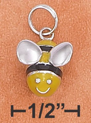 STERLING SILVER RP 3D 11X12MM ENAMEL BUMBLE BEE CHARM WITH MOVEABLE HEAD & BODY