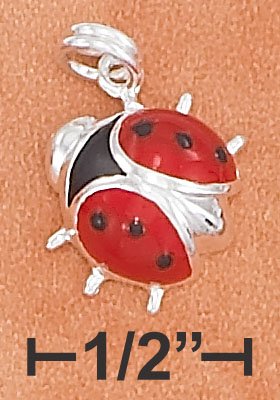 STERLING SILVER ENAMEL 12MM RED AND BLACK LADYBUG CHARM