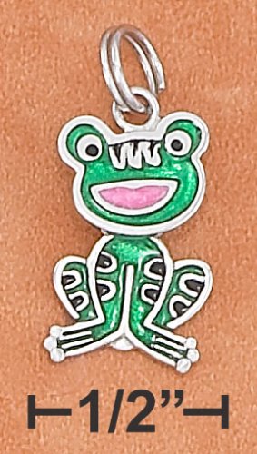 STERLING SILVER RP 11X16MM ENAMEL FROG CHARM WITH MOVEABLE HEAD & BODY
