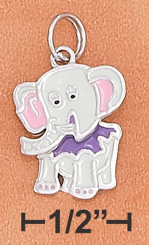 STERLING SILVER RP 14X16MM ENAMEL ELEPHANT CHARM WITH MOVEABLE HEAD & BODY