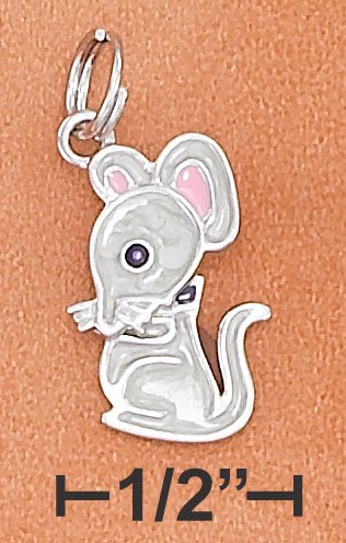 STERLING SILVER RP 12X17MM ENAMEL MOUSE CHARM