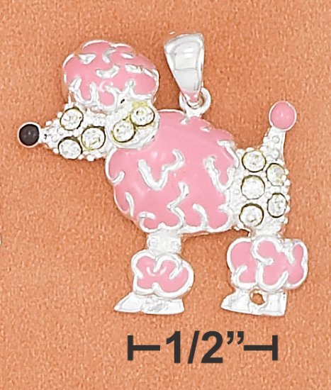 STERLING SILVER PINK ENAMEL 23MM POODLE CHARM