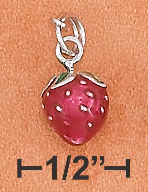 STERLING SILVER RP 3D ENAMEL 8X9MM STRAWBERRY CHARM
