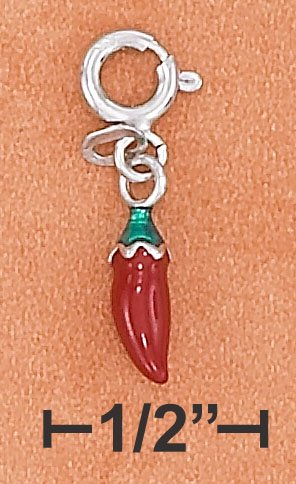 STERLING SILVER PLATINUM PLATED ENAMEL 3.5X10MM CHILI PEPPER CHARM