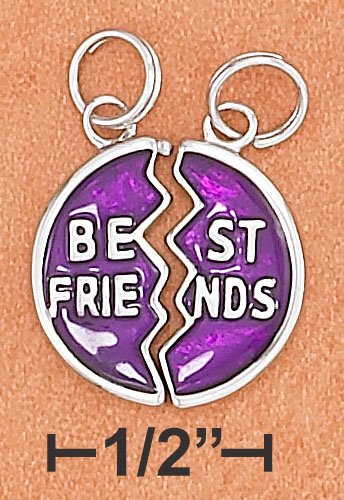 STERLING SILVER RP 16MM ROUND 2 SIDED ENAMEL "BEST FRIENDS" MIZPAH CHARM