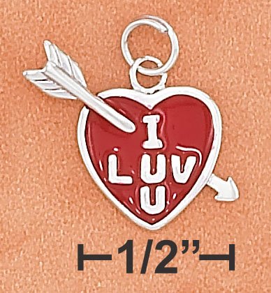 STERLING SILVER ENAMEL "I LUV U" 12MM HEART WITH ARROW