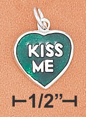 STERLING SILVER 11MM FLAT ENAMEL GREEN HEART CHARM