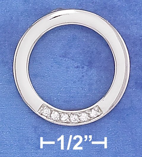 STERLING SILVER HP 23MM OPEN CIRCLE PENDANT W/ 6 CUBIC ZIRCONIA