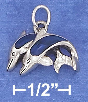 STERLING SILVER 11X16MM DOUBLE JUMPING DOLPHINS WITH PAUA SHELL INLAY CHARM