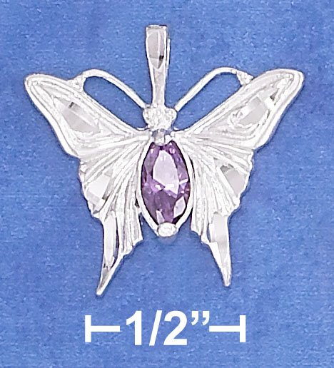 STERLING SILVER HP DC 21MM BUTTERFLY PENDANT ON 18 IN SNAKE CHAIN