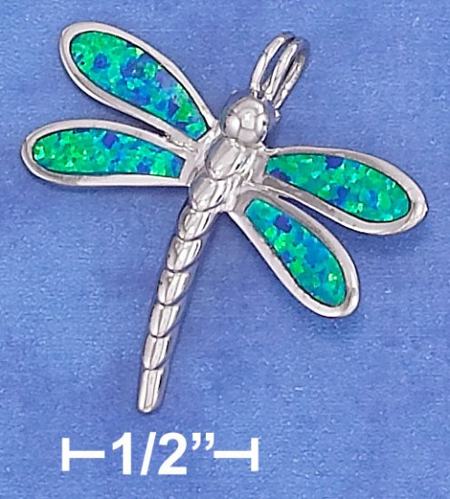 STERLING SILVER DRAGONFLY PENDANT W/LAB OPAL INLAY/18 IN CHAIN