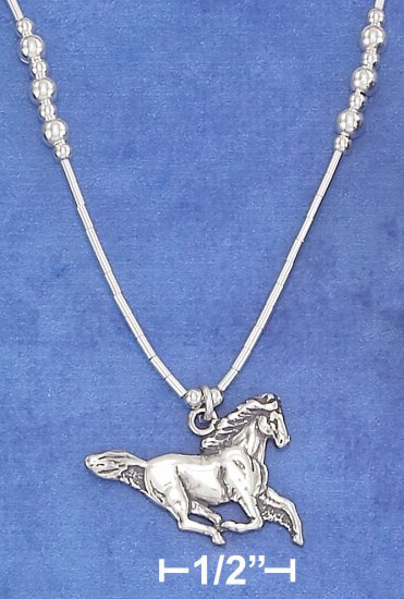 STERLING SILVER 16" HP LS CHOKER W/ ANTIQUED RUNNING HORSE AND SILVER BEADS