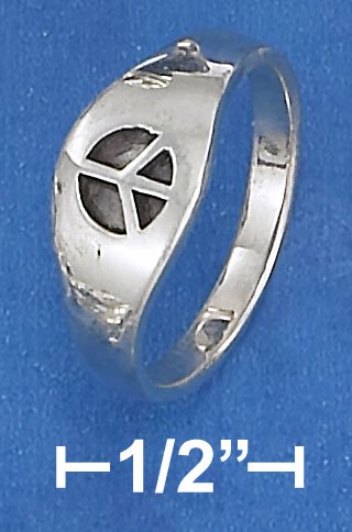 COOL STERLING SILVER HIGH POLISH 8MM TAPERED SINGLE PEACE SIGN BAND.