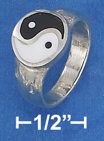 STERLING SILVER HIGH POLISH 10MM ROUND YIN YANG ENAMEL RING