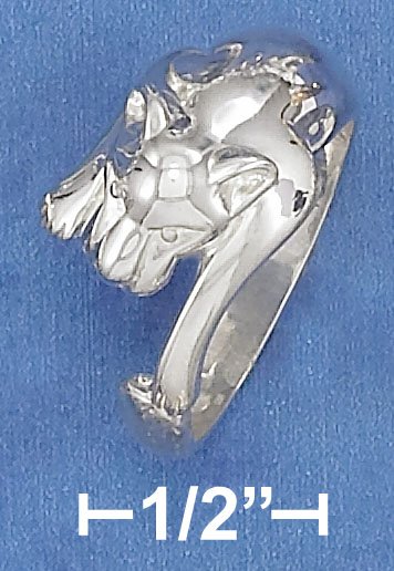STERLING SILVER HIGH POLISH 10MM COUGAR HEAD AND BODY RING.