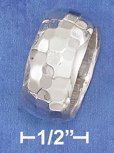 STERLING SILVER HAMMERED 10MM WIDE WEDDING BAND.