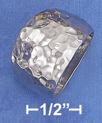 STERLING SILVER RP 15MM TAPERED HAMMERED DOME RING