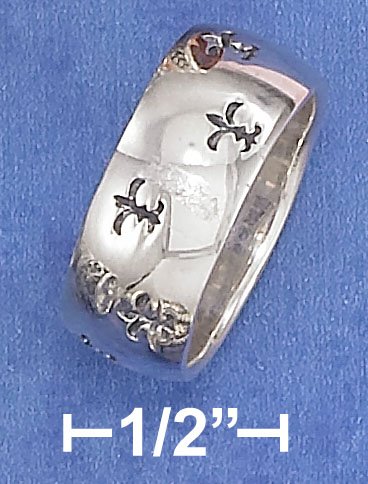 STERLING SILVER 8MM CONTINUOUS STAMPED FLEUR DE LIS RING .