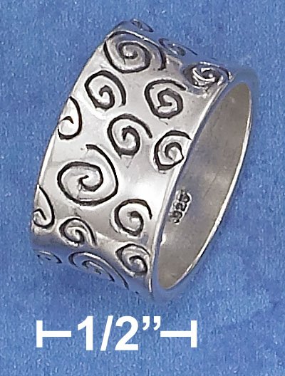 STERLING SILVER HP 11MM BAND WITH ANTIQUED CIRCULAR SCROLL MARKS