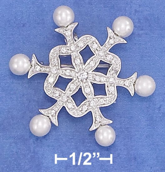 STERLING SILVER 34MM 6 POINTED CLEAR CZ SNOWFLAKE PIN
