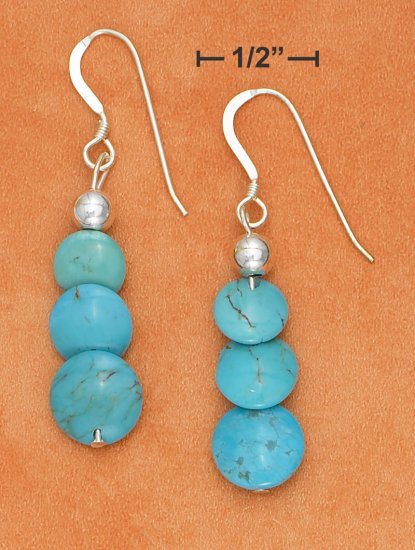 STERLING SILVER GRADUATED TURQUOISE DISC FRENCH WIRE EARRINGS