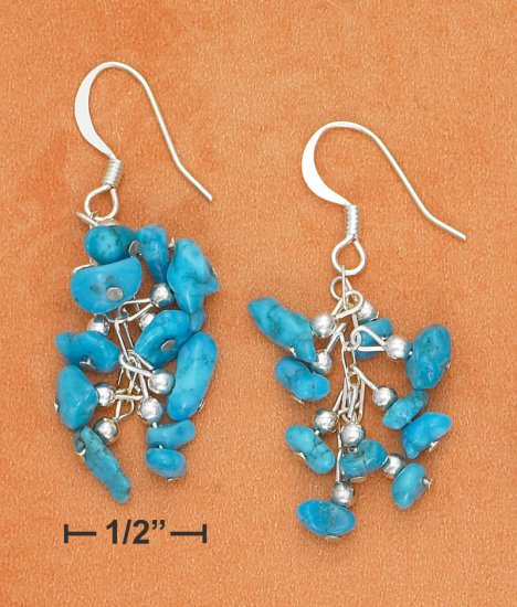 STERLING SILVER SMALL TURQUOISE NUGGET CLUSTER FRENCH WIRE EARRINGS
