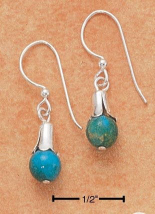 STERLING SILVER ELEGANT TURQUOISE BEAD EARRINGS ON FRENCH WIRES