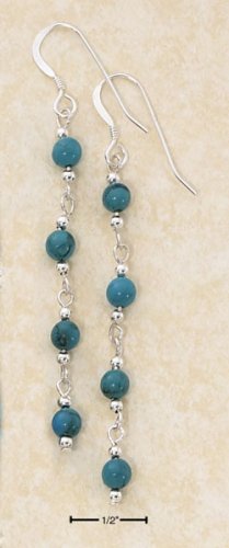 STERLING SILVER LONG LINK STRAND W/ FOUR, 4MM TURQUOISE BEADS DANGLE FW EARRINGS