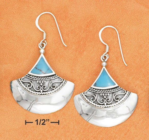 STERLING SILVER FANNED BALI TURUOISE INLAY EARRINGS
