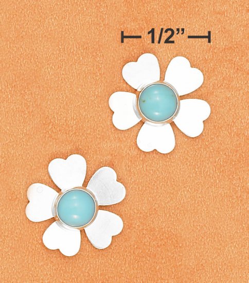 STERLING SILVER 6MM TURQUOISE FLOWER POST EARRINGS