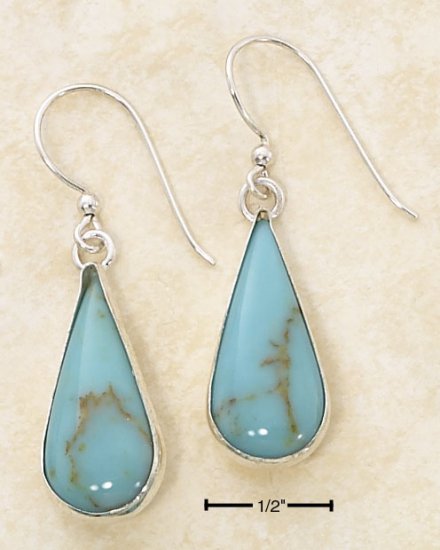 STERLING SILVER MEDIUM TURQUOISE TEARDROP FRENCH WIRE EARRINGS