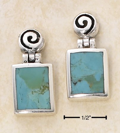 STERLING SILVER SQUARE HINGE DANGLE TURQUOISE EARRINGS
