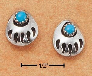 STERLING SILVER BEAR CLAW W/ TURQUOISE POST EARRINGS