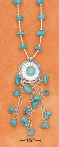 GORGEOUS STERLING SILVER 16" TURQUOISE NUGGET "Y" NECKLACE
