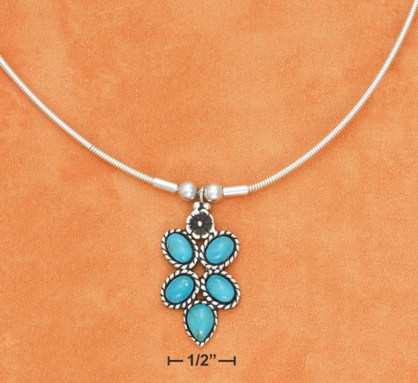STERLING SILVER 18" 1.5MM COIL NECKLACE WITH 5 TURQUOISE STONE PENDANT