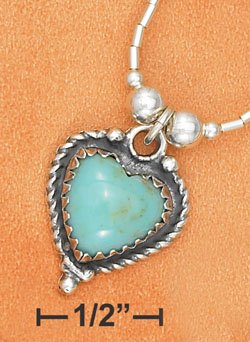 STERLING SILVER 16" LIQUID SILVER NECKLACE W/ TURQUOISE HEART & SS BEADS