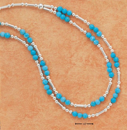 SILVER NECKLACE W/TURQUIOSE / BEADS / STERLING SILVER TUBES AND BALLS