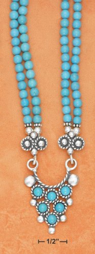 STERLING SILVER 17-21" 2 STRAND 4MM TURQUOISE BEAD NECKLACE
