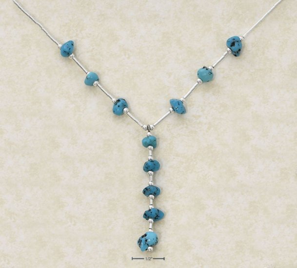 16" LIQUID SILVER NECKLACE WITH TURQUOISE NUGGET DANGLE.