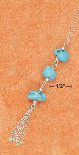 STERLING SILVER 17" CABLE CHAIN "Y" NECKLACE W/ TURQUOISE NUGGETS & CABLE TASSLE