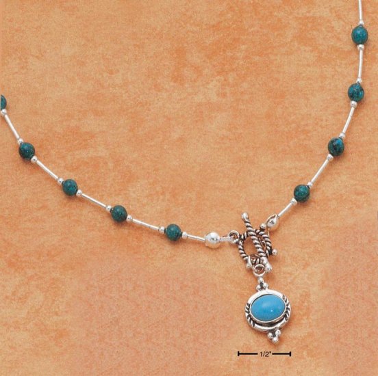 STERLING SILVER 16" LIQUID SILVER W/ SEVENTEEN TURQUOISE BEADS & TOGGLE TURQU PENDANT
