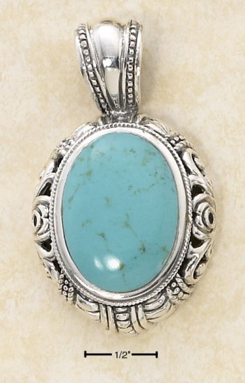 STERLING SILVER LG OVAL TURQUOISE /18 INCH CHAIN