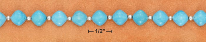 STERLING SILVER 7.5" ALTERNATING DIAMOND SHAPED TURQUOISE/SILVER BEAD BRACELET
