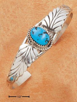STERLING SILVER SINGLE TURQUOISE STONE CUFF BRACELET