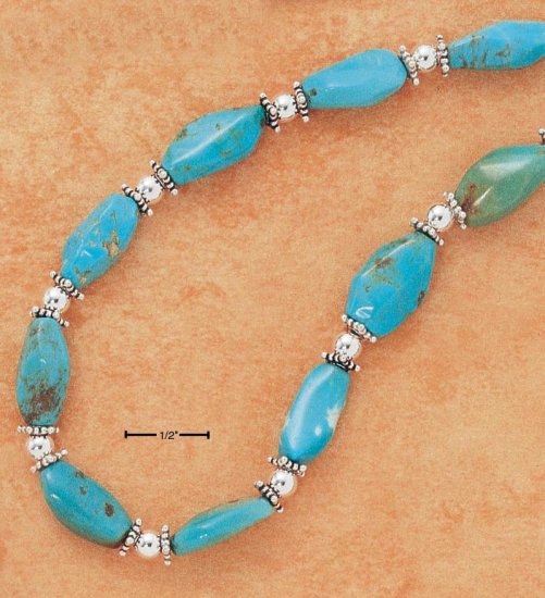 STERLING SILVER 18" TURQUOISE TUMBLE ROCK BEAD NECKLACE
